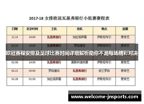 欧冠赛程安排及足球比赛时间详细解析助你不漏每场精彩对决